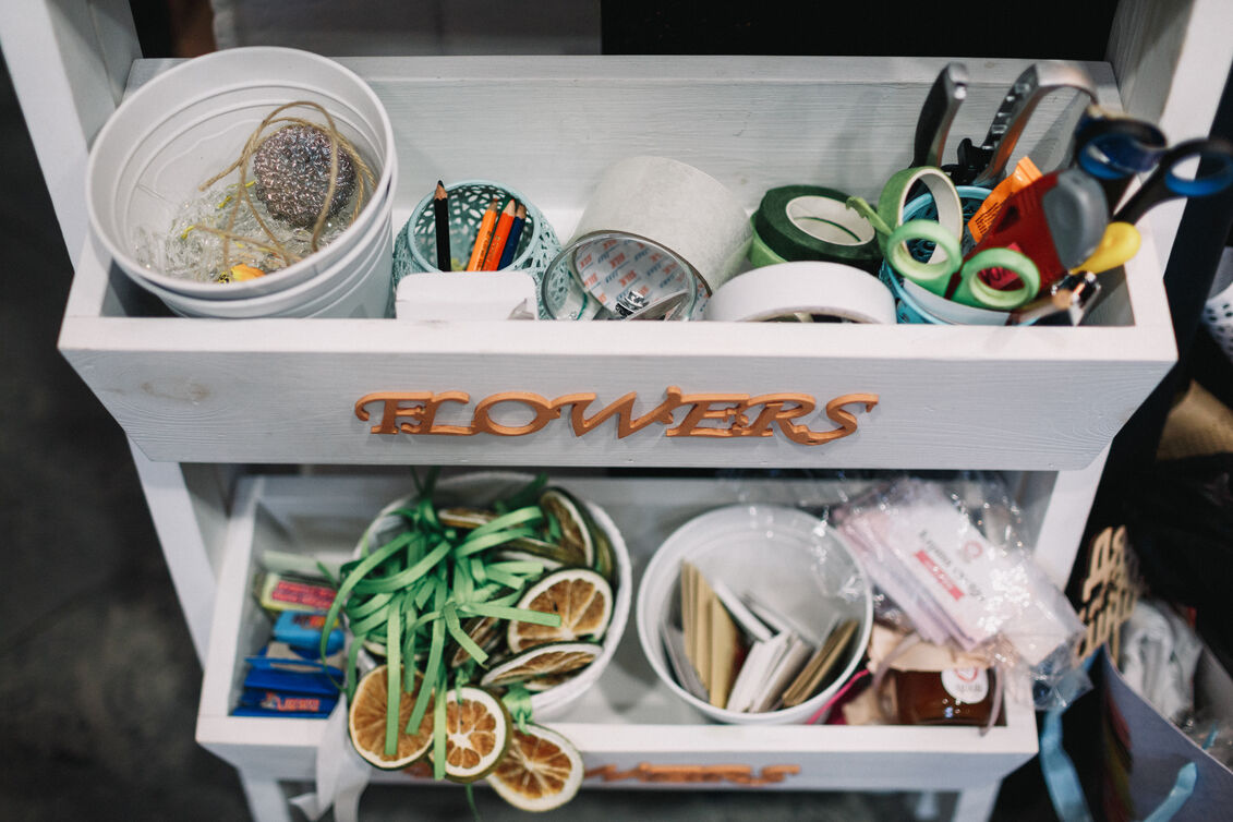 DIY storage shelves in a small apartment